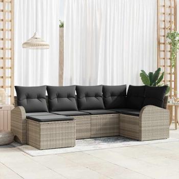 ARDEBO.de - 6-teiliges Garten Sofa Set mit Kissen Hellgrau Poly Rattan