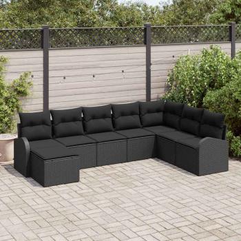 ARDEBO.de - 8-teilige Garten-Sofaset mit Kissen Schwarz Poly-Rattan