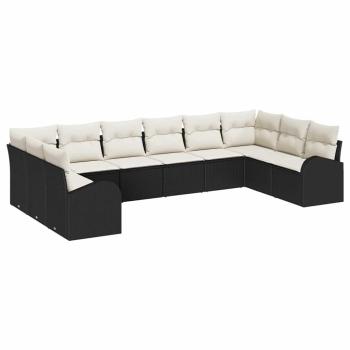 10-teiliges Garten Sofa Set mit Kissen Schwarz Poly Rattan