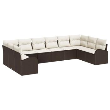 10-teiliges Garten Sofa Set mit Kissen Braun Poly Rattan