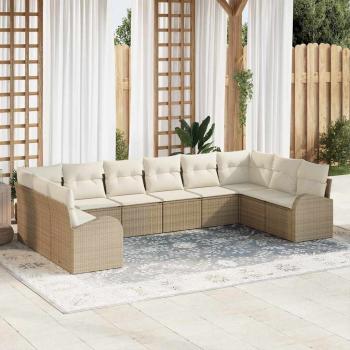 ARDEBO.de - 10-teiliges Garten Sofa Set mit Kissen Beige Poly Rattan