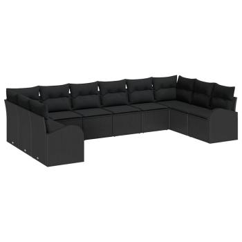 10 Teiliges Garten Sofa Set mit Kissen Schwarz Poly Rattan