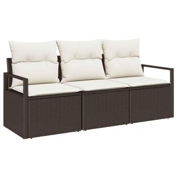 3-teiliges Garten-Sofaset mit Kissen Braun Poly Rattan, 2-Sitzer Garten-Sofa mit Kissen Braun Poly Rattan