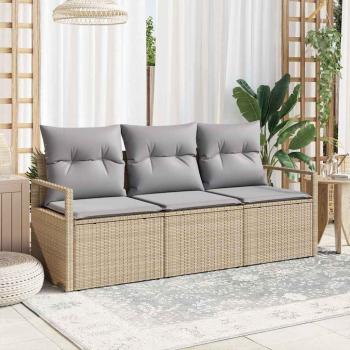 ARDEBO.de - 3-teiliges Garten-Sofa-Set mit Kissen Beige Poly Rattan, 2-Sitzer Garten-Sofa mit Kissen Beige Poly Rattan