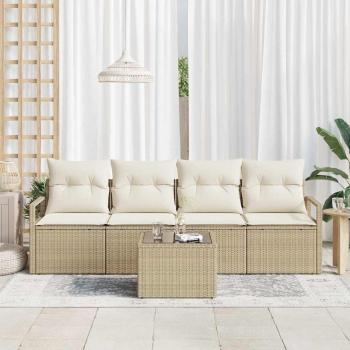 5-teiliges Garten Sofa Set mit Kissen Beige Poly Rattan, 2-Sitzer Garten Sofa mit Kissen Beige Poly Rattan