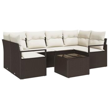 ARDEBO.de - 7-teiliges Garten Sofa Set mit Kissen Braun Poly Rattan, 2-Sitzer Garten Sofa mit Kissen Braun Poly Rattan