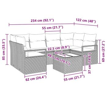 7-teiliges Garten-Sofa-Set mit Kissen Hellgrau Poly-Rattan, Zweisitzer Garten-Sofa mit Kissen Grau Poly-Rattan