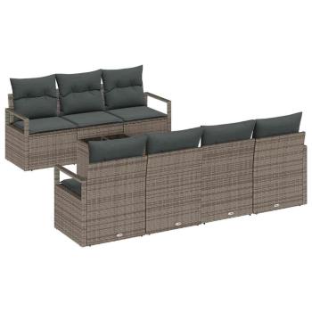 8-teiliges Garten Sofa Set mit Kissen in Grau - Poly Rattan, 2-Sitzer Garten Sofa mit Kissen in Grau - Poly Rattan