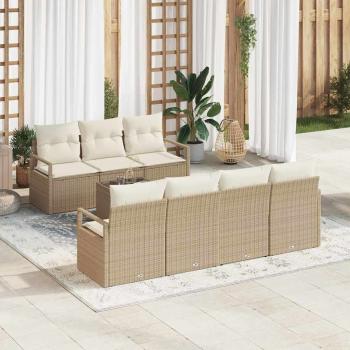 ARDEBO.de - 8-teiliges Garten Sofa Set mit Kissen Beige Poly Rattan, 2-Sitzer Garten Sofa mit Kissen Beige Poly Rattan