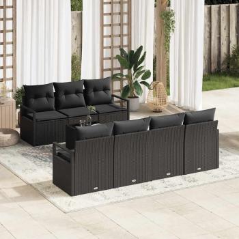 ARDEBO.de - 8-teiliges Garten Sofa Set mit Kissen Schwarz Poly Rattan, 2-Sitzer Garten Sofa mit Kissen Schwarz Poly Rattan