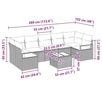 8-teiliges Garten Sofa Set mit Kissen Schwarz Poly Rattan, 2-Sitzer Garten Sofa mit Kissen Schwarz Poly Rattan