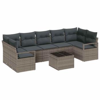 8-teiliges Garten Schlafsofa Set mit Kissen Grau Poly Rattan, 2-Sitzer Garten Schlafsofa mit Kissen Grau Poly Rattan