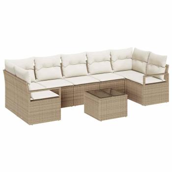 8-teiliges Garten-Sofa-Set mit Kissen Beige Poly-Rattan, 2-Sitzer Garten-Sofa mit Kissen Beige Poly-Rattan