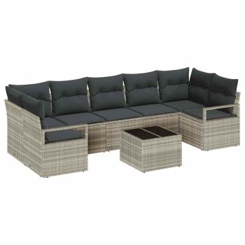 8 Teile Garten Sofa Set mit Kissen Hellgrau Poly Rattan, 2-Sitzer Garten Sofa mit Kissen Grau Poly Rattan