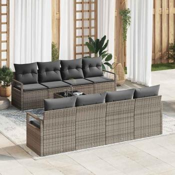 ARDEBO.de - 9-teiliges Garten-Sofa-Set mit Kissen Grau Poly Rattan, 2-Sitzer Garten-Sofa mit Kissen Grau Poly Rattan