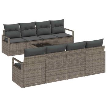 9-teiliges Garten-Sofa-Set mit Kissen Grau Poly Rattan, 2-Sitzer Garten-Sofa mit Kissen Grau Poly Rattan