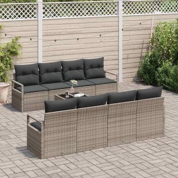 9-teiliges Garten-Sofa-Set mit Kissen Grau Poly Rattan, 2-Sitzer Garten-Sofa mit Kissen Grau Poly Rattan