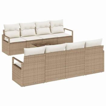 9-teiliges Garten Sofa Set mit Kissen Beige Poly Rattan, 2-Sitzer Garten Sofa mit Kissen Beige Poly Rattan