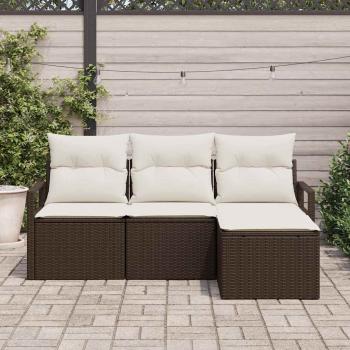 4-teilige Garten Sofa Set mit Kissen Braunes Poly Rattan, 2-Sitzer Garten Sofa mit Kissen Braunes Poly Rattan