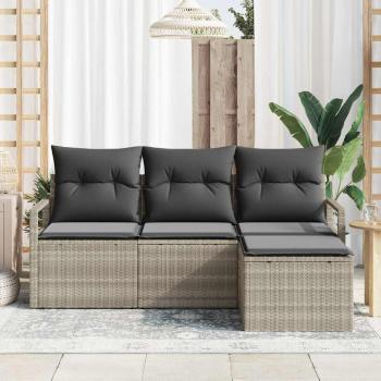 ARDEBO.de - 4-teilige Garten Sofa Set mit Kissen Hellgrau Poly Rattan, 2-Sitzer Garten Sofa mit Kissen Grau Poly Rattan