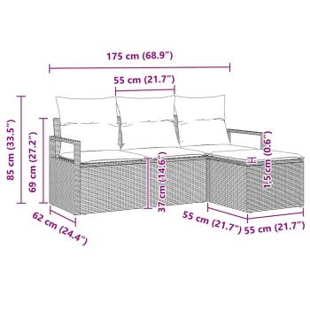 4-teilige Garten Sofa Set mit Kissen Hellgrau Poly Rattan, 2-Sitzer Garten Sofa mit Kissen Grau Poly Rattan