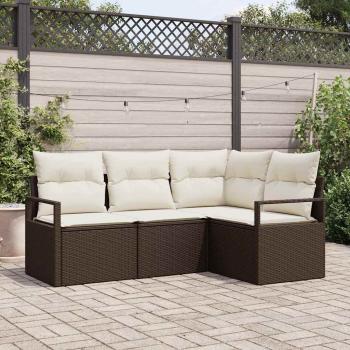ARDEBO.de - 4-teiliges Garten Sofa Set mit Kissen Braun Poly Rattan, 2-Sitzer Garten Sofa mit Kissen Braun Poly Rattan