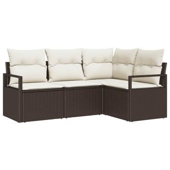 4-teiliges Garten Sofa Set mit Kissen Braun Poly Rattan, 2-Sitzer Garten Sofa mit Kissen Braun Poly Rattan