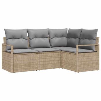 4-teiliges Garten-Sofa-Set mit Kissen Beige Poly-Rattan,  2-Sitzer Garten-Sofa mit Kissen Beige Poly-Rattan