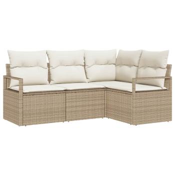 4-teiliges Garten Sofa Set mit Kissen Beige Poly Rattan, 2-Sitzer Garten Sofa mit Kissen Beige Poly Rattan