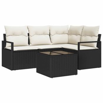 4-teiliges Garten Sofa Set mit Kissen Braun Poly Rattan, 2-Sitzer Garten Sofa mit Kissen Schwarz Poly Rattan
