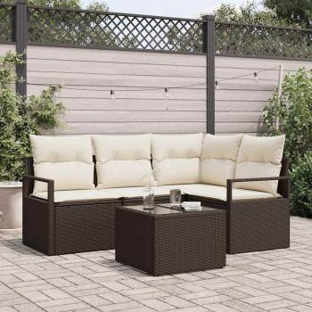 ARDEBO.de - 4-teiliger Gartensofa Set mit Kissen Grau Poly Rattan, 2-Sitzer Gartensofa mit Kissen Braun Poly Rattan