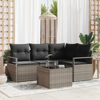 ARDEBO.de - 4-teiliges Garten Sofagarnitur mit Kissen Schwarz Poly Rattan, 2-Sitzer Garten Sofa mit Kissen Grau Poly Rattan