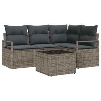 4-teiliges Garten Sofagarnitur mit Kissen Schwarz Poly Rattan, 2-Sitzer Garten Sofa mit Kissen Grau Poly Rattan