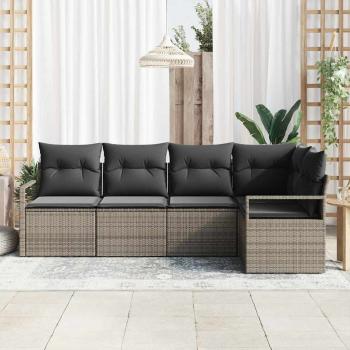 ARDEBO.de - 5-teilige Garten Sofa Set mit Kissen Grau Poly Rattan, 2-Sitzer Garten Sofa mit Kissen Grau Poly Rattan