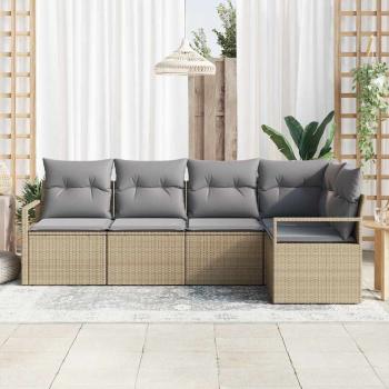 Sofa Set mit Kissen 5 pcs Beige Poly Rattan