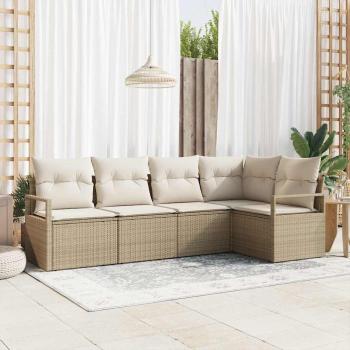 ARDEBO.de - 5-teiliges Garten Sofa Set mit Kissen Beige Poly Rattan, 2-Sitzer Garten Sofa mit Kissen Beige Poly Rattan