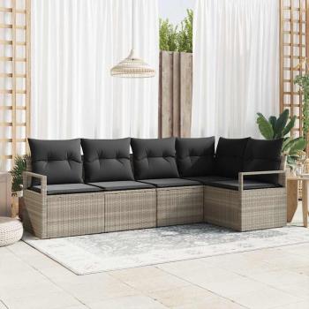 ARDEBO.de - Sofa Set 5 stk. Hellgrau [Synthetisch]: Poly Rattan