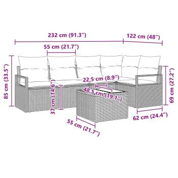 5-teiliges Garten Sofa Set mit Kissen, Braun Poly Rattan, 2-Sitzer Garten Sofa mit Kissen, Schwarz Poly Rattan