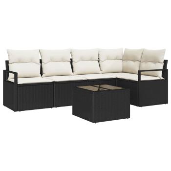 5-teiliges Garten Sofa Set mit Kissen, Braun Poly Rattan, 2-Sitzer Garten Sofa mit Kissen, Schwarz Poly Rattan