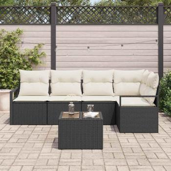 5-teiliges Garten Sofa Set mit Kissen, Braun Poly Rattan, 2-Sitzer Garten Sofa mit Kissen, Schwarz Poly Rattan