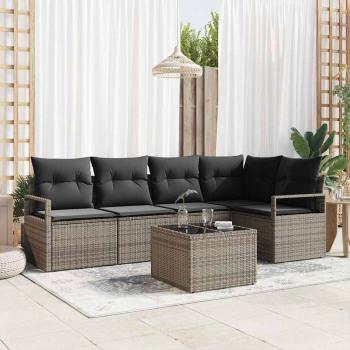 ARDEBO.de - 5-teiliges Garten Sofa Set mit Kissen Schwarz Poly Rattan, 2-Sitzer Garten Sofa mit Kissen Grau Poly Rattan