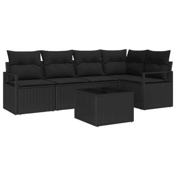 6-teiliges Garten Sofa Set mit Kissen Beige Poly Rattan, 2-Sitzer Garten Sofa mit Kissen Schwarz Poly Rattan