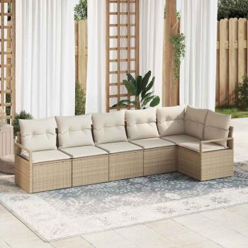 ARDEBO.de - 6-teilige Garten Sofa Set mit Kissen Beige Poly Rattan, 2-Sitzer Garten Sofa mit Kissen Beige Poly Rattan