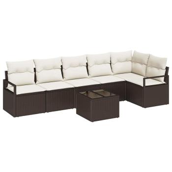 6-teiliges Garten-Sofa-Set mit Kissen Grau Poly-Rattan, 2-Sitzer Garten-Sofa mit Kissen Braun Poly-Rattan