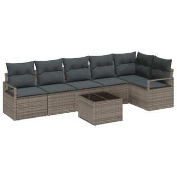 6-teiliges Garten Sofa Set mit Kissen Schwarz Poly Rattan, 2-Sitzer Garten Sofa mit Kissen Grau Poly Rattan