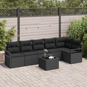 ARDEBO.de - 7-teiliges Garten Sofa Set mit Kissen Beige Poly Rattan, 2-Sitzer Garten Sofa mit Kissen Schwarz Poly Rattan
