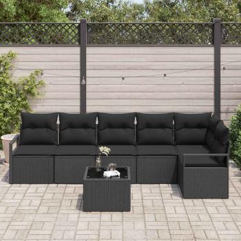 7-teiliges Garten Sofa Set mit Kissen Beige Poly Rattan, 2-Sitzer Garten Sofa mit Kissen Schwarz Poly Rattan