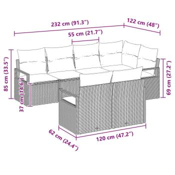 7-teiliges Gartensofa-Set mit Kissen Schwarz Poly-Rattan, 2-Sitzer Gartensofa mit Kissen Schwarz Poly-Rattan
