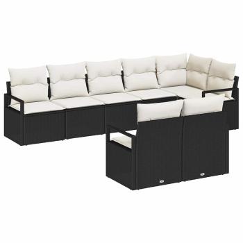 8-teiliges Garten-Sofa-Set mit Kissen in Schwarz Poly-Rattan, 2-Sitzer Garten-Sofa mit Kissen in Schwarz Poly-Rattan
