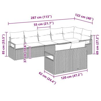 8-teiliges Garten-Sofa-Set mit Kissen in Schwarz Poly-Rattan, 2-Sitzer Garten-Sofa mit Kissen in Schwarz Poly-Rattan